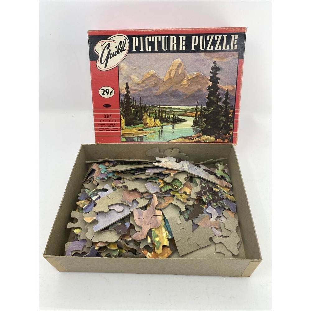 Guild Picture Puzzle "Golden West" 304 pieces Vintage Mountain Scene Lake Trees